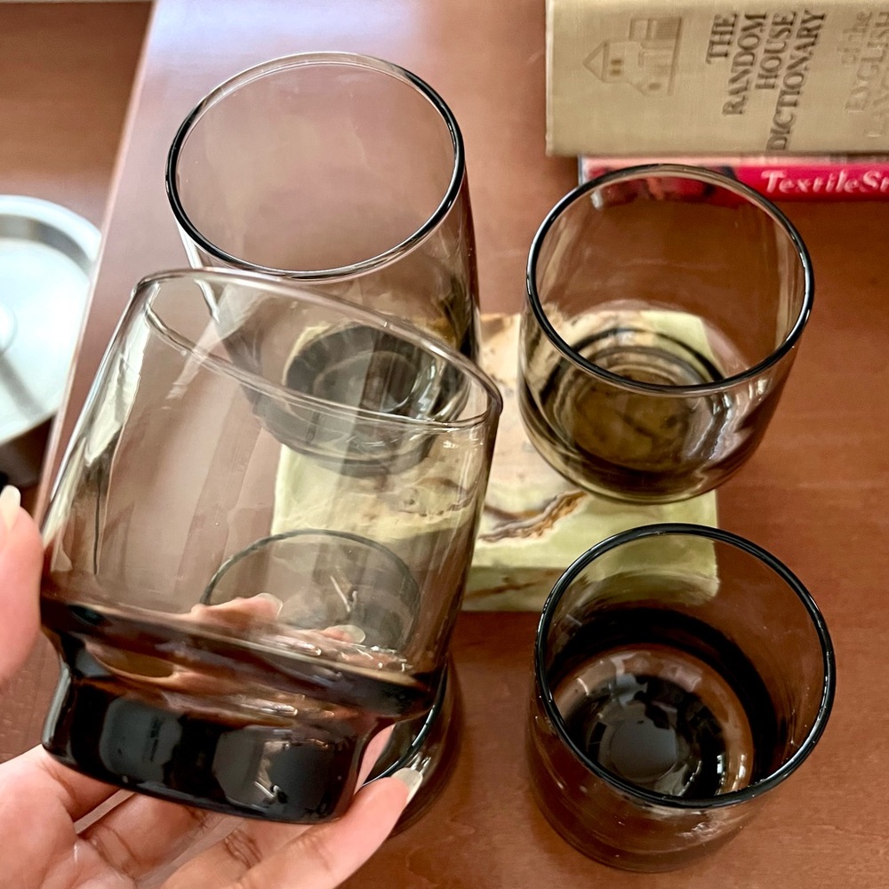 Vintage MCM Libbey Tawny Smokey Brown Rocks Highball Glasses - Picture 3 of 7